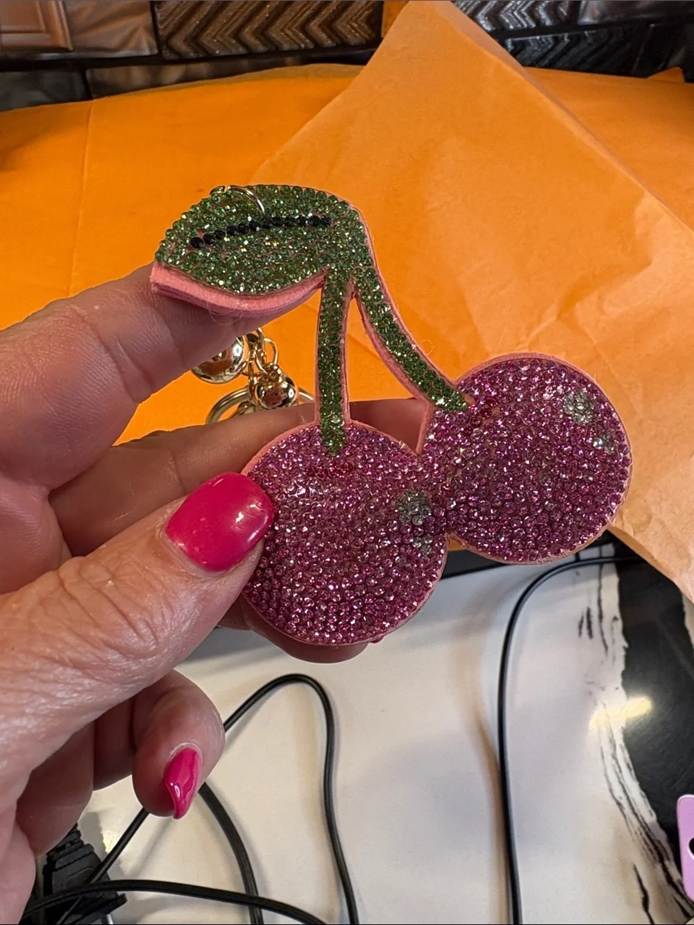 Fashion Jewelry Gold & Dark Green Palm Tree Crystal Keyring
